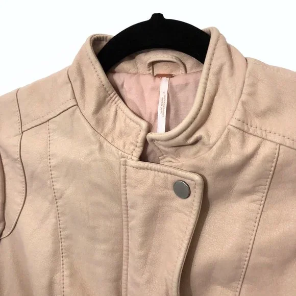 NWT Free People Solid Light Pink Full Zip Long Sleeve Moto Jacket 2 - Picture 4 of 7